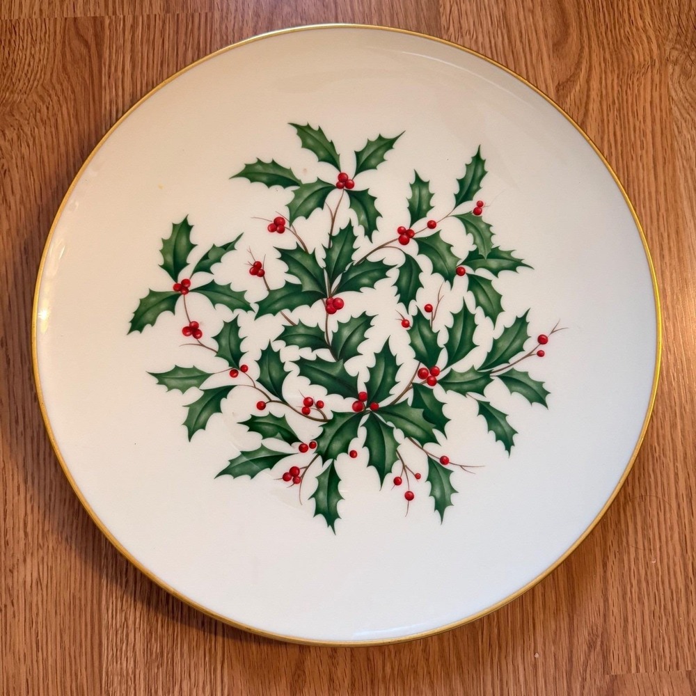 Lenox Holly Berry Christmas Serving Platter Gold Rim Made in USA